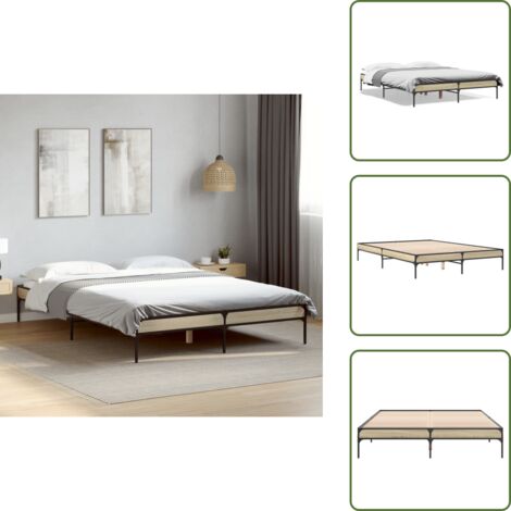Cama de metal - vidaXL Estructura cama madera ingeniería metal roble Sonoma 150x200 cm - Cama de roble