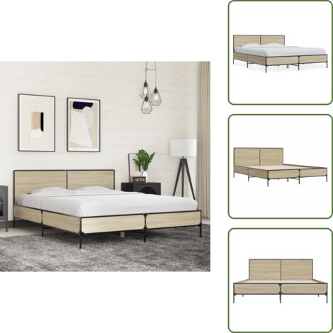 Cama de metal - vidaXL Estructura cama madera ingeniería metal roble Sonoma 160x200 cm - Cama de roble