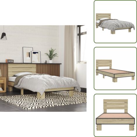 Cama de metal - vidaXL Estructura cama madera ingeniería metal roble Sonoma 90x190 cm - Cama de roble