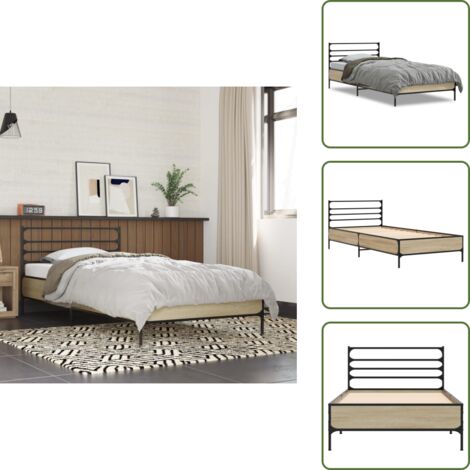 Cama de metal - vidaXL Estructura cama madera ingeniería metal roble Sonoma 90x190 cm - Cama de roble