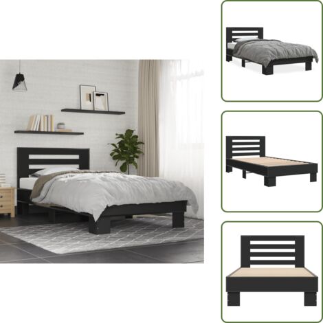 Cama de metal - vidaXL Estructura de cama madera de ingeniería y metal negra 75x190 cm - Cama negra