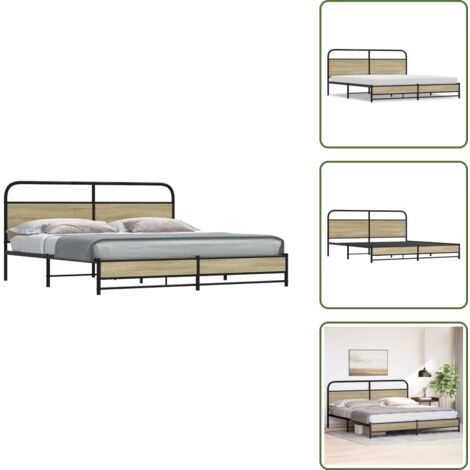 Cama de metal - vidaXL Estructura de cama sin colchón metal roble Sonoma 193x203 cm - Cabecero de cama