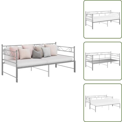 Cama de metal - vidaXL Estructura sofá cama extraíble sin colchón metal gris 90x200 cm - Sofá cama sin colchón