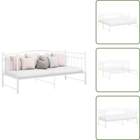 Cama de metal - vidaXL Sofá cama extraíble sin colchón metal blanco 90x200cm - Cama para dos personas