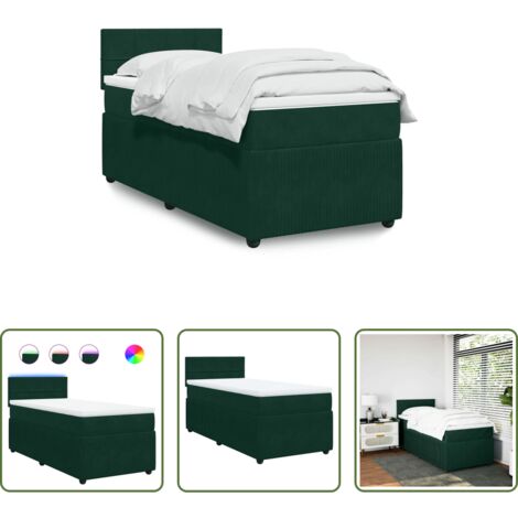 Cama de muelles ensacados -  Cama box spring con colchón terciopelo verde oscuro 90x190 cm