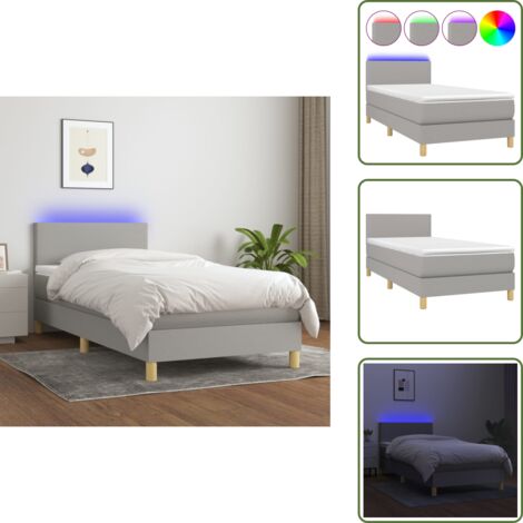 Cama de muelles ensacados - vidaXL Cama box spring colchón y luces LED tela gris claro 100x200 cm - Cama con cabecero ajustable