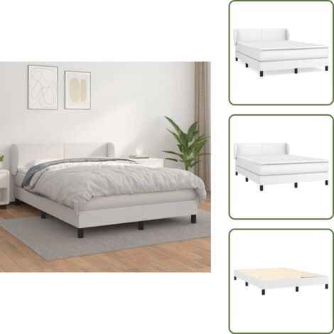 Cama de muelles ensacados - vidaXL Cama box spring con colchón cuero sintético blanco 140x200cm - Cabecero ajustable