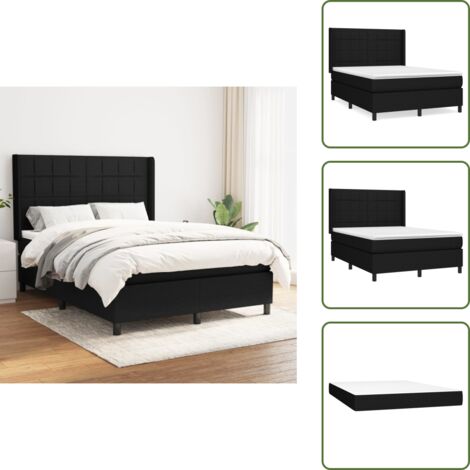 Cama de muelles ensacados - vidaXL Cama box spring con colchón tela negro 140x190 cm - Cama de espaldas