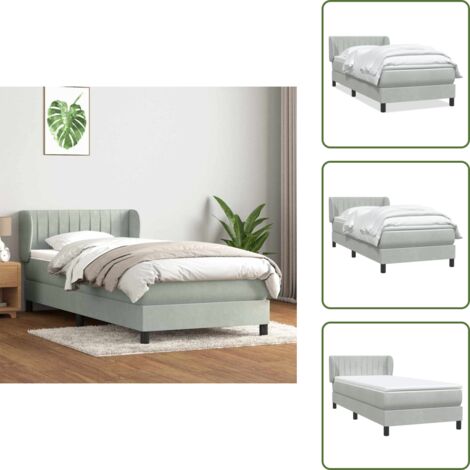Cama de muelles ensacados - vidaXL Cama box spring con colchón terciopelo gris claro 80x210 cm - Cama con orejas