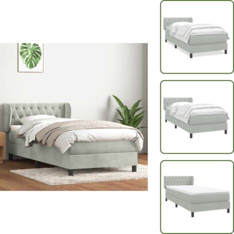 Cama de muelles ensacados - vidaXL Cama box spring con colchón terciopelo gris claro 80x210 cm - Cama con orejas