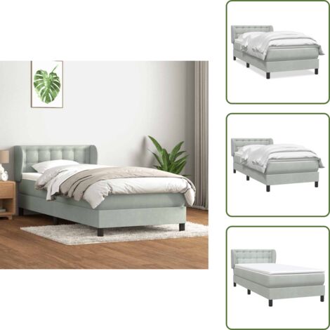 Cama de muelles ensacados - vidaXL Cama box spring con colchón terciopelo gris claro 80x210 cm - Cama con orejas