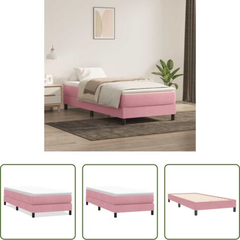 Cama de muelles rosa -  Cama box spring sin colchón rosa terciopelo 80x220 cm
