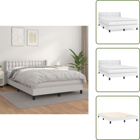Cama de muelles - vidaXL Cama box spring con colchón cuero sintético blanco 140x190 cm - Cama con cabecero ajustable