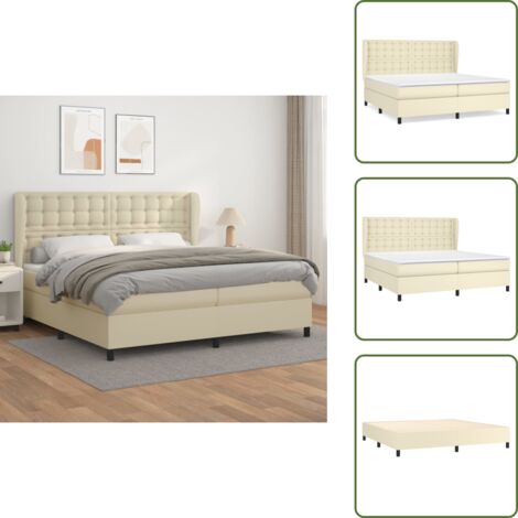 Cama de muelles - vidaXL Cama box spring con colchón cuero sintético crema 200x200 cm - Cama con cabecero ajustable