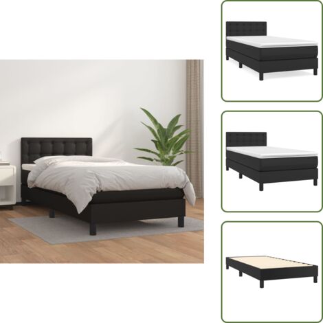 Cama de muelles - vidaXL Cama box spring con colchón cuero sintético negro 100x200 cm - Cama con cabecero ajustable