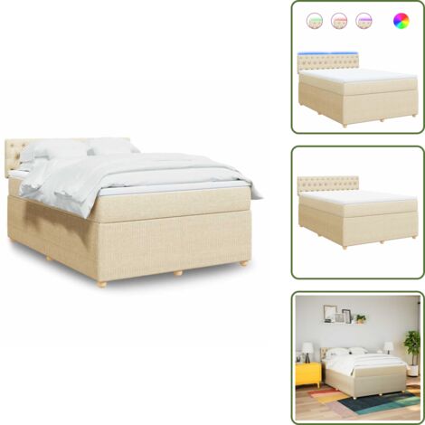 Cama de muelles - vidaXL Cama box spring con colchón tela color crema 160x200 cm - Cama con cabecero