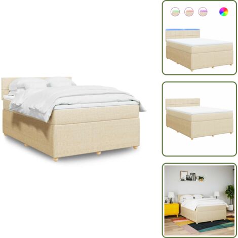 Cama de muelles - vidaXL Cama box spring con colchón tela color crema 160x200 cm - Cama con cabecero
