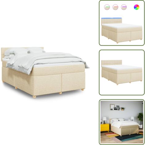 Cama de muelles - vidaXL Cama box spring con colchón tela color crema 160x200 cm - Cama con cabecero