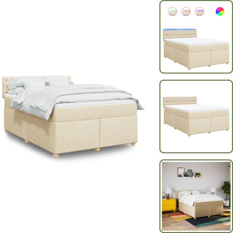 Cama de muelles - vidaXL Cama box spring con colchón tela color crema 160x200 cm - Cama con cabecero