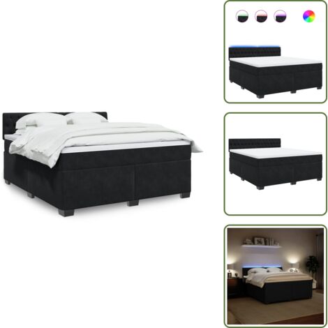Cama de muelles - vidaXL Cama box spring con colchón terciopelo negro 180x200 cm - Cama con cabecero