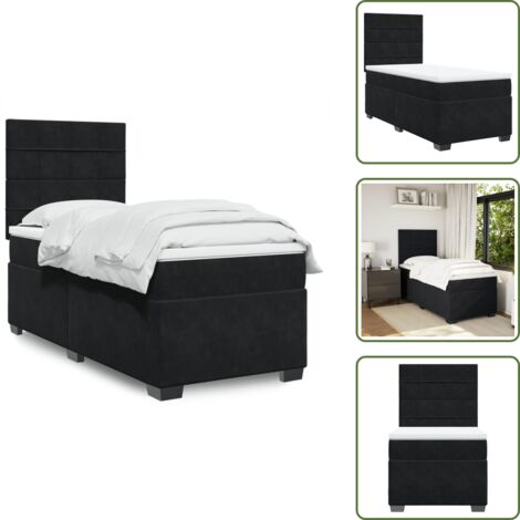 Cama de muelles - vidaXL Cama box spring con colchón terciopelo negro 90x200 cm - Cama con cabecero ajustable