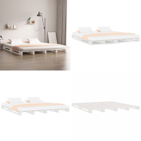 Cama de palets de madera maciza de pino blanca 135x190 cm - Cama de madera - Cama de pino