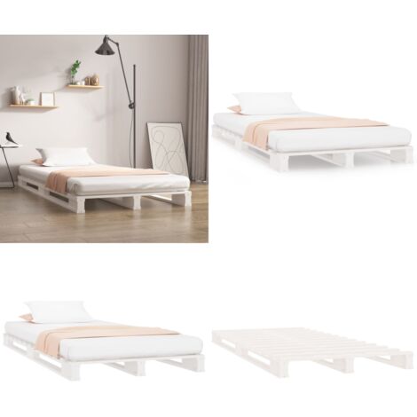 Cama de palets madera maciza pino blanca pequeña 75x190 cm - Cama de madera - Cama de pino