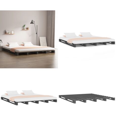 Cama de palets madera maciza pino gris 120x190 cm - Cama de madera - Cama de pino