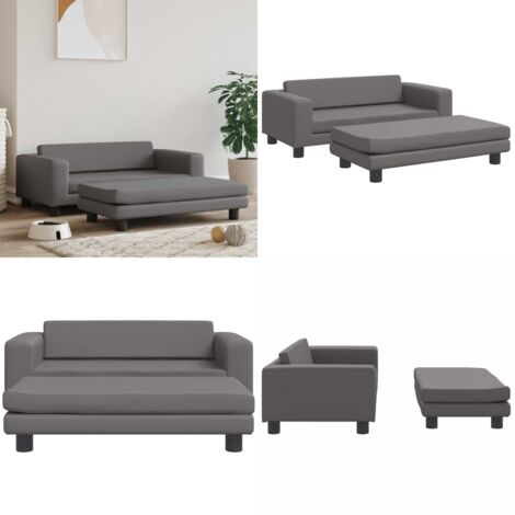Cama de perros con extensión cuero sintético gris 100x50x30 cm - Sofá para perros - Cama para perros con extensión