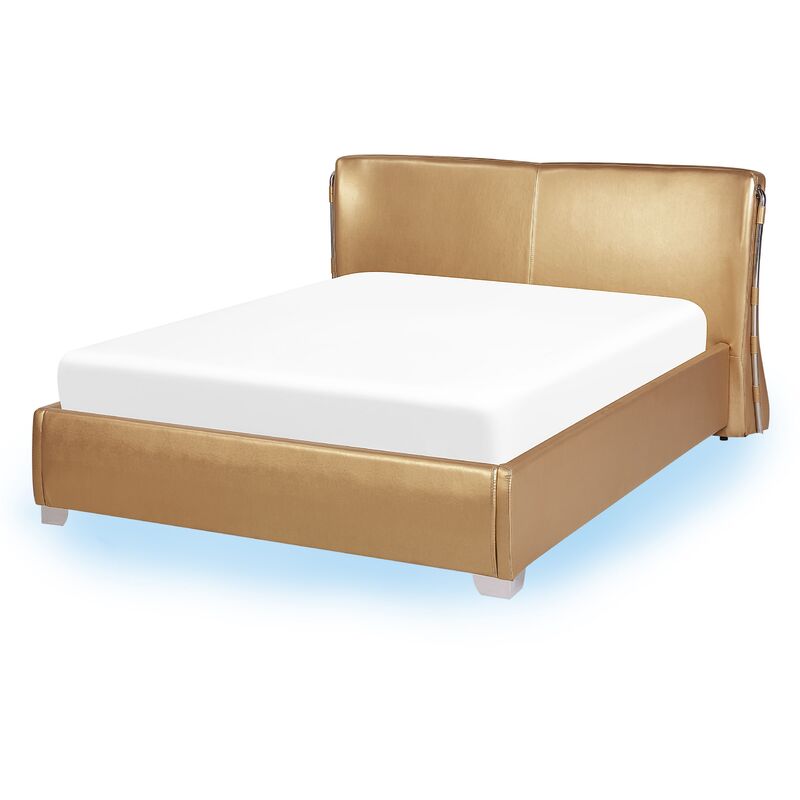 

Beliani - Cama de piel dorada con LED 140x200 cm PARIS