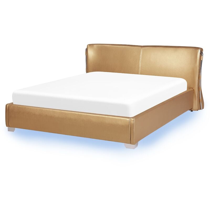 

Cama de piel dorada con LED 160x200 cm PARIS