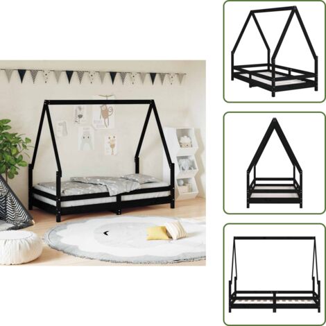 Cama de pino negro - vidaXL Estructura de cama para niños madera de pino negro 80x160 cm - Cama infantil