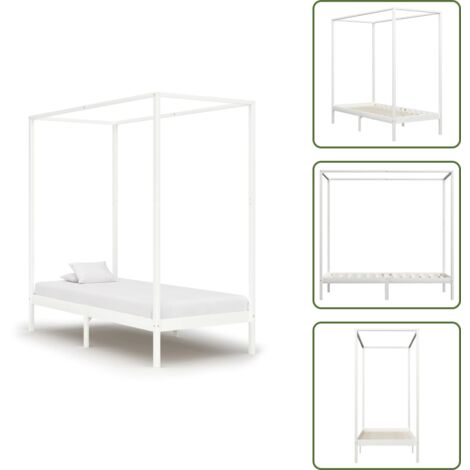 Cama de pino - vidaXL Cama con dosel sin colchón madera maciza blanco 100x200 cm - Cama de madera maciza