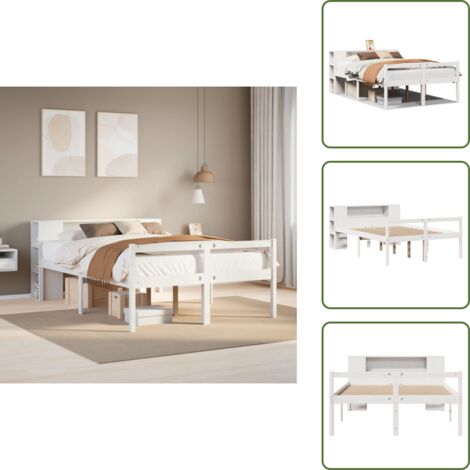 Cama de pino - vidaXL Cama con estantería sin colchón madera maciza blanca 135x190 cm - Cama con cabecero