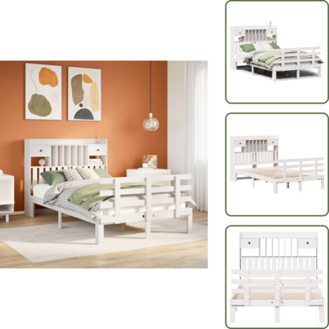 Cama de pino - vidaXL Cama con estantería sin colchón madera maciza blanca 135x190 cm - Cama con estantería blanca