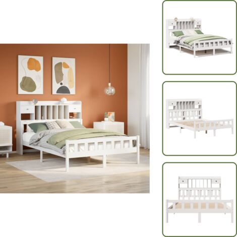 Cama de pino - vidaXL Cama con estantería sin colchón madera maciza blanca 150x200 cm - Cama con cabecero
