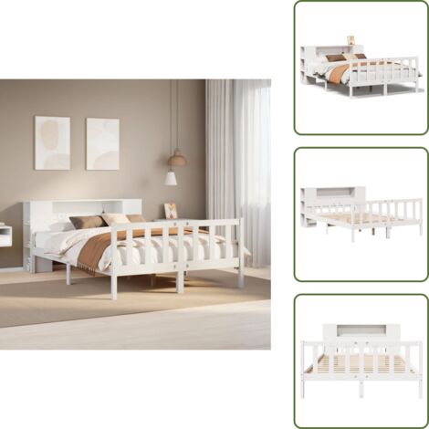 Cama de pino - vidaXL Cama con estantería sin colchón madera maciza blanca 150x200 cm - Cama con estantería blanca