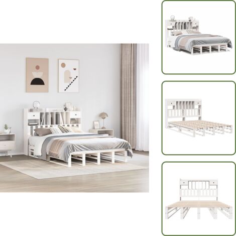 Cama de pino - vidaXL Cama con estantería sin colchón madera maciza blanca 150x200 cm - Cama con estantería blanca