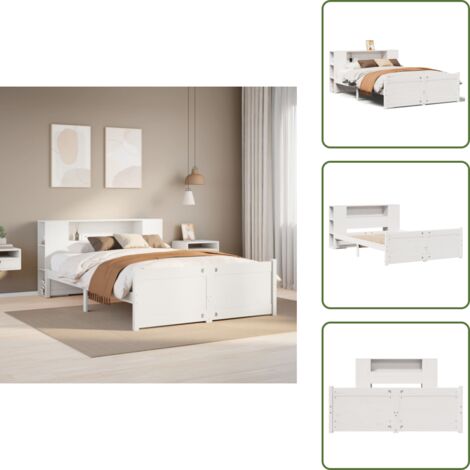 Cama de pino - vidaXL Cama con estantería sin colchón madera maciza blanca 150x200 cm - Estantería de cama
