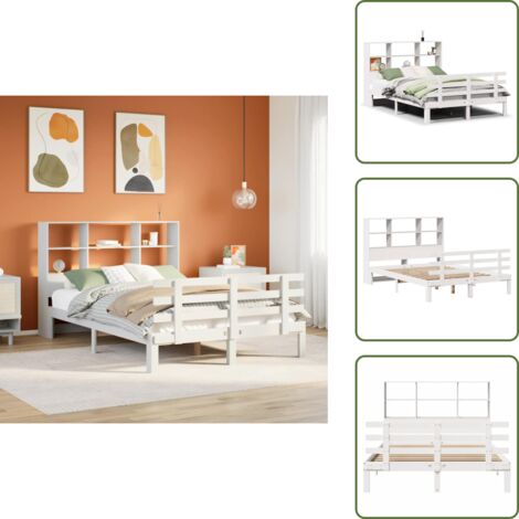 Cama de pino - vidaXL Cama con estantería sin colchón madera maciza blanca 160x200 cm - Cama con cabecero