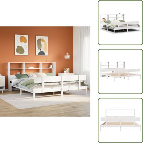 Cama de pino - vidaXL Cama con estantería sin colchón madera maciza blanca 180x200 cm - Cabecero de estantería
