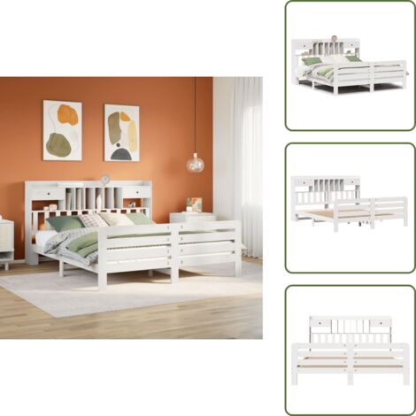 Cama de pino - vidaXL Cama con estantería sin colchón madera maciza blanca 180x200 cm - Cabecero de estantería