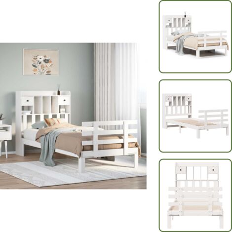 Cama de pino - vidaXL Cama con estantería sin colchón madera maciza blanca 75x190 cm - Cabecero de estantería