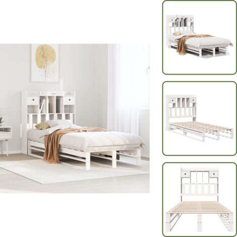 Cama de pino - vidaXL Cama con estantería sin colchón madera maciza blanca 75x190 cm - Estantería de dormitorio