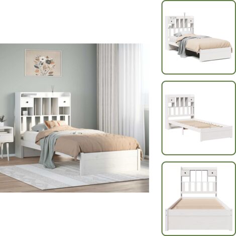 Cama de pino - vidaXL Cama con estantería sin colchón madera maciza blanca 75x190 cm - Estantería de dormitorio