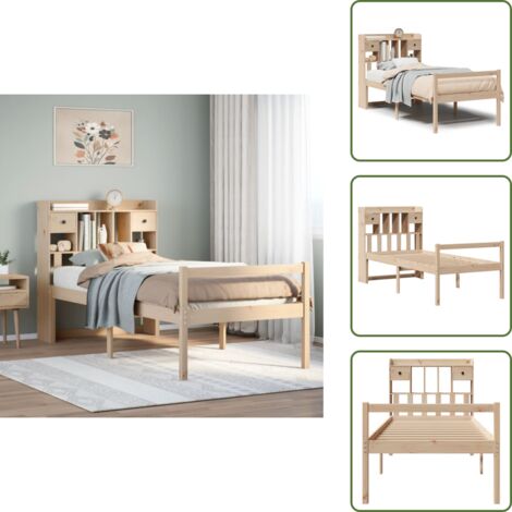Cama de pino - vidaXL Cama con estantería sin colchón madera maciza de pino 75x190 cm - Estantería para dormitorio
