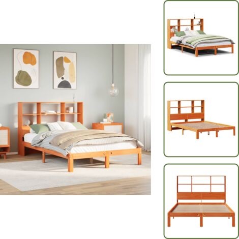 Cama de pino - vidaXL Cama con estantería sin colchón madera maciza marrón 135x190cm - Estantería de madera