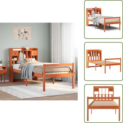 Cama de pino - vidaXL Cama con estantería sin colchón madera maciza marrón 75x190 cm - Cabecero de estantería