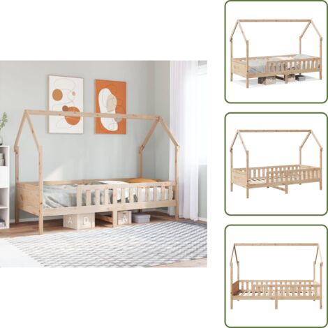 Cama de pino - vidaXL Cama con forma de casa para niños madera maciza pino 90x190 cm - Cama con barandillas