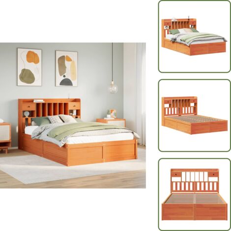 Cama de pino - vidaXL Cama sin colchón madera maciza de pino marrón cera 160x200 cm - Cabecero de cama